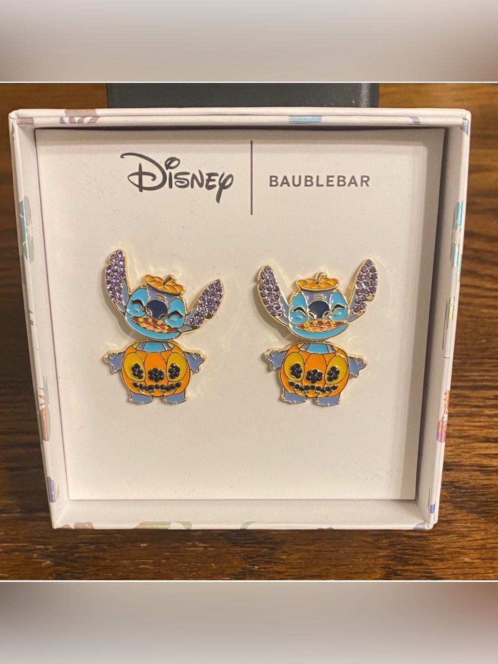 Disney x BaubleBar Stitch Halloween Pumpkin Statement Earrings New Boxed NWT
